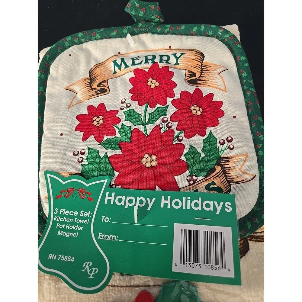 Vintage Christmas Bathroom‎ 3 Piece Kitchen Set Kitchen Towel Pot Holder Magnet